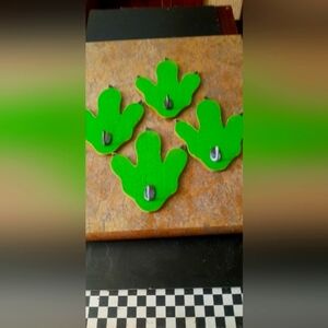Green Dinosaur Footprint Wall Hooks - Set of 4